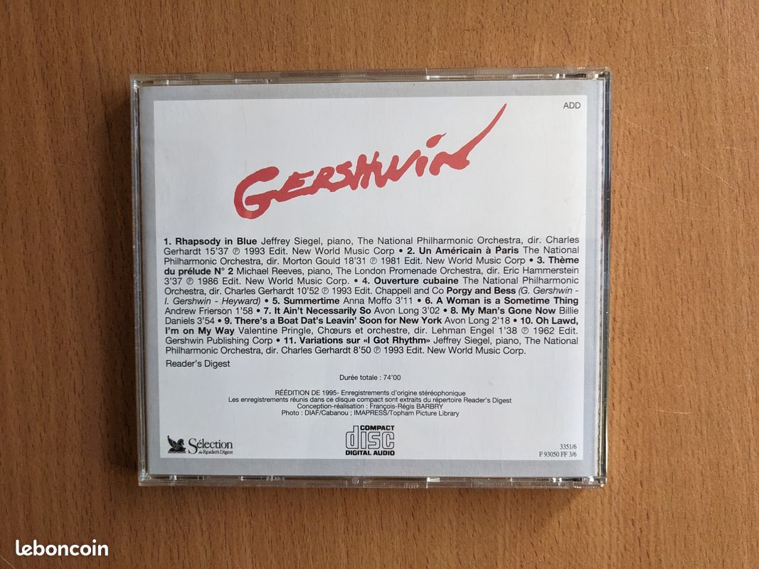 💽🎶 Gershwin Jazz orchestral (Rhapsody in Blue …) 1 CD (image 3)