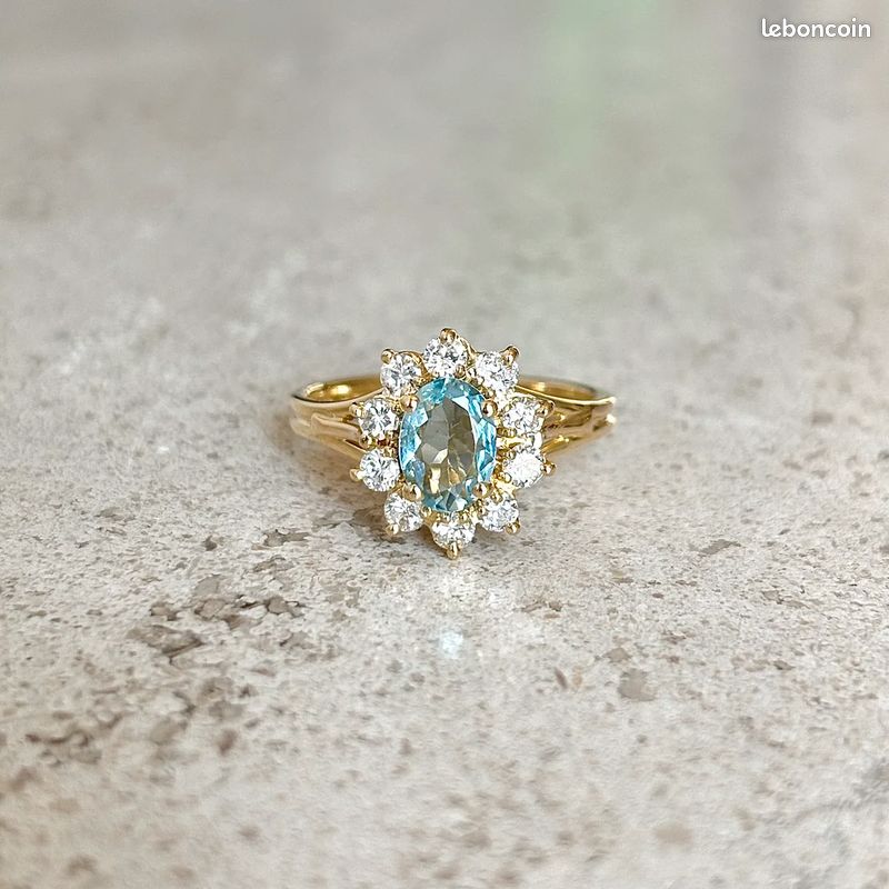 Bague Marguerite - Or Jaune 750 Aigue-Marine & Diamants (image 3)