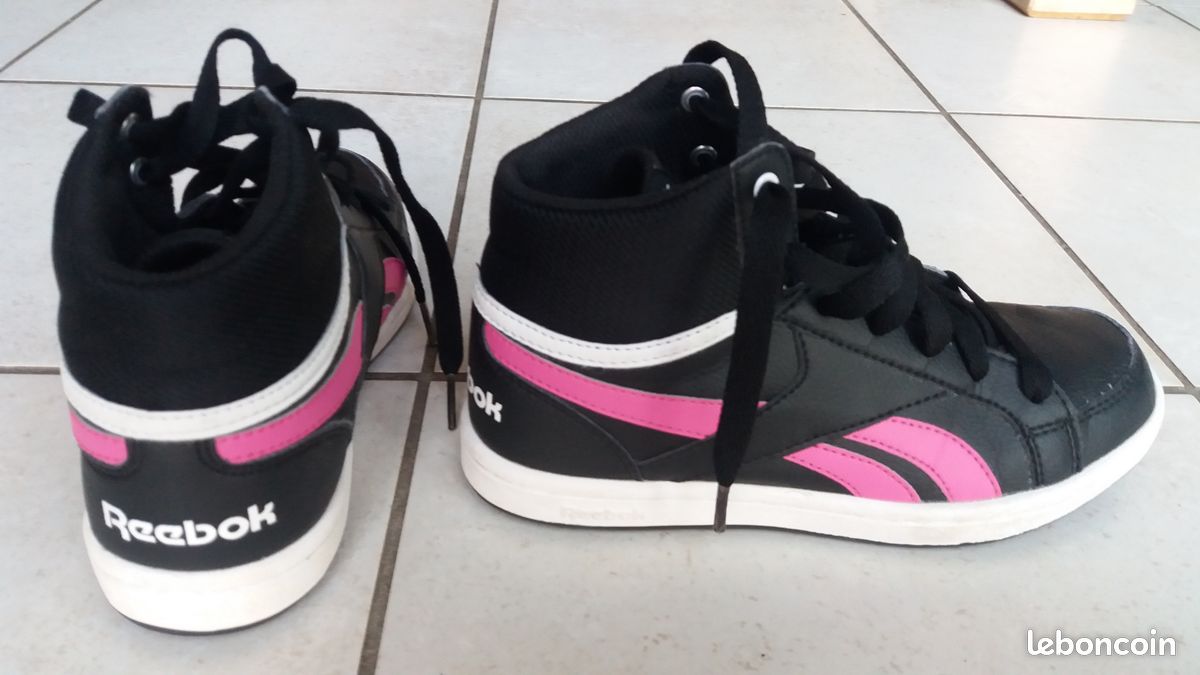 Baskets montantes REEBOK Royal Flag noires et roses 34 Chaussures