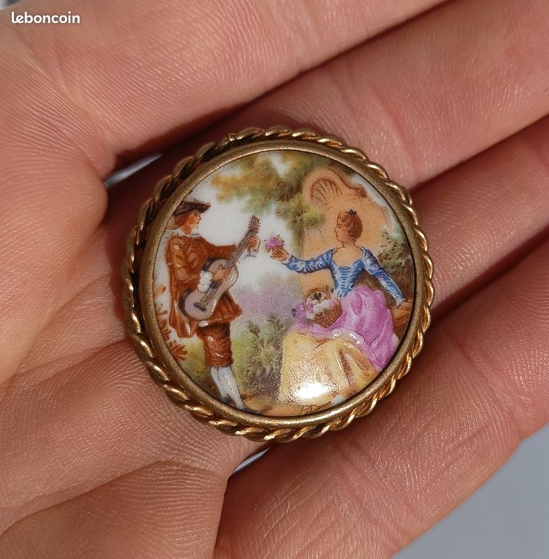Broche en porcelaine de Limoges scène galante - Bijoux (image 3)