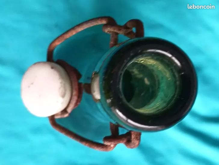 Bouteille verre ancienne gravée Sisteron Volonne bouchon mécanique porcelaine (image 2)