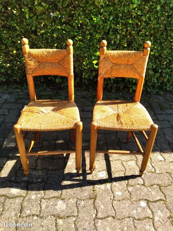 BIG39 - Paire de chaises paillées vintage style Charlotte Perriand, très bon état