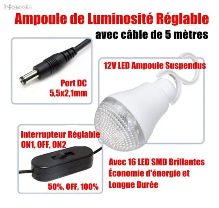 Chargeur Solaire Portable 10W 5V - Panneau Polycristallin Avec Clip - Pour Lampes