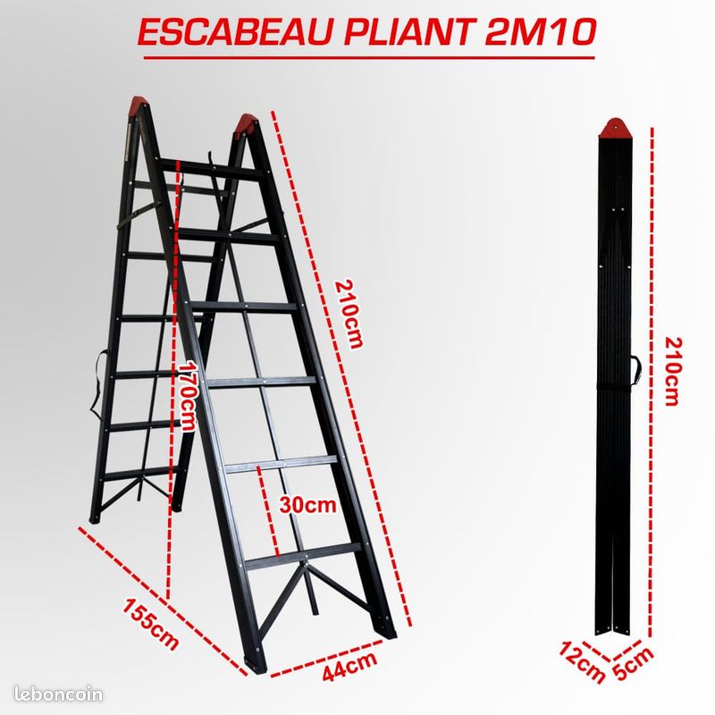 Escabeau pliant Woerther , modèle “Accordéon” 2m10 ou 1m80 - Le plus compacte et le plus rigide du marché - Echelle pliante - Escabeau télescopique - Échelle télescopique (image 2)
