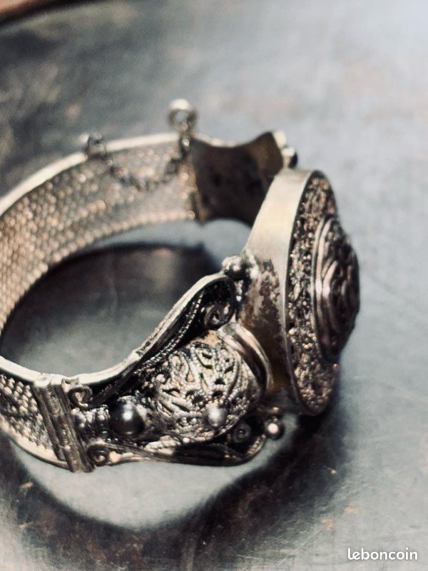 Bracelet Argenté Vintage OTTOMAN - En étain, Occasion, Style Ottoman - Bijou Ethnique Ancien