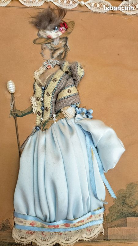 TRES JOLI ET RARE TABLEAU CADRE POUPEE MARIE D'O