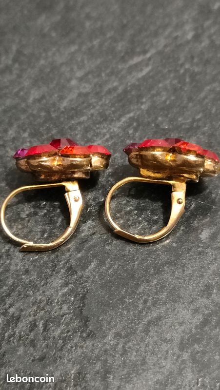 Boucles D'oreilles Vintage Clous Cristaux Diamant - Modèle Navette Solitaire*4657 - Occasion