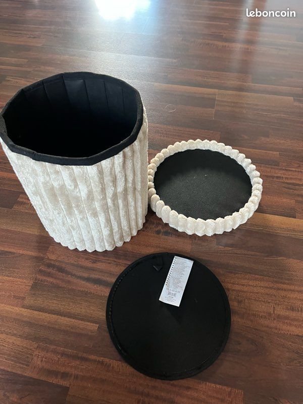 Pouf velours côtelé beige (image 3)