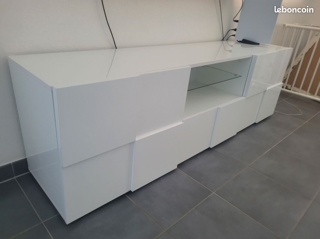 Meuble tv damier blanc laqué (image 2)