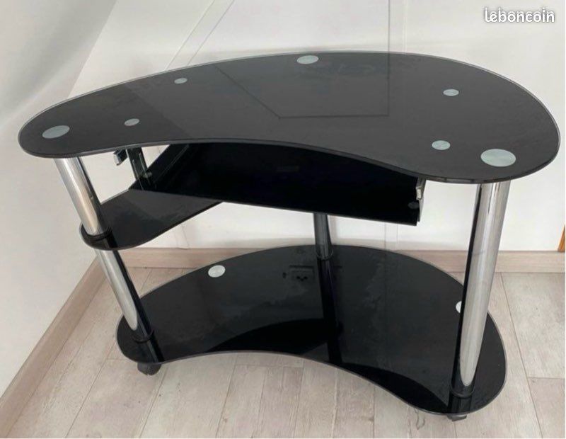 Bureau / desserte en verre trempé noir (image 4)