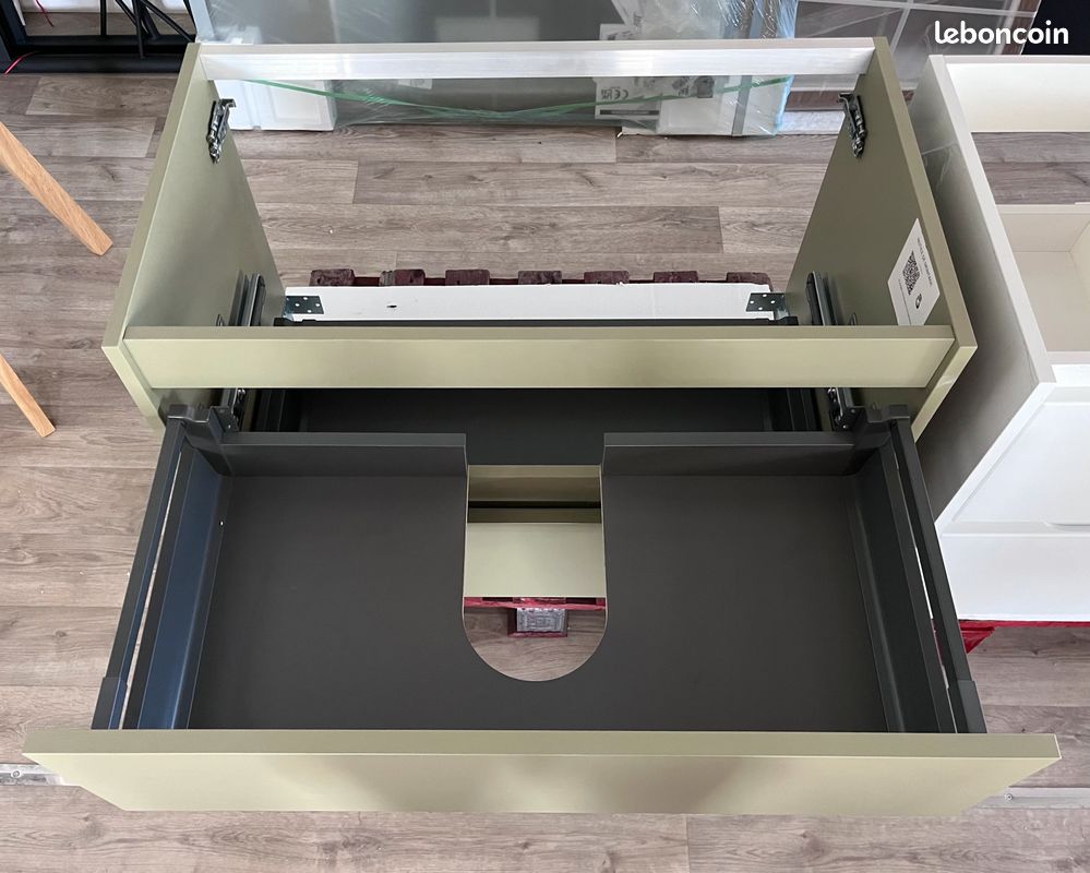 Meuble sous vasque salle de bain 80cm Vert olive mat NEUF (image 3)