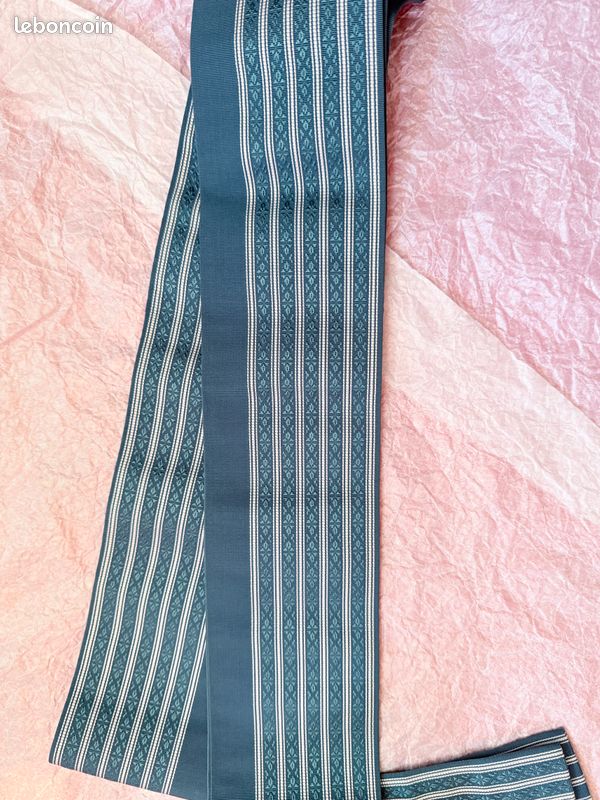 Japon authentique Kaku obi homme vintage soie marine clair rayures blanches excellent état (image 4)