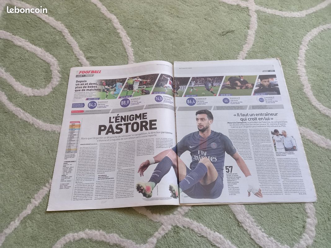 SOUVENIRS PARIS SAINT-GERMAIN FOOT PSG L'EQUIPE du 17 Janvier 2017 PASTORE INQUIETE PARIS / bobp (image 2)