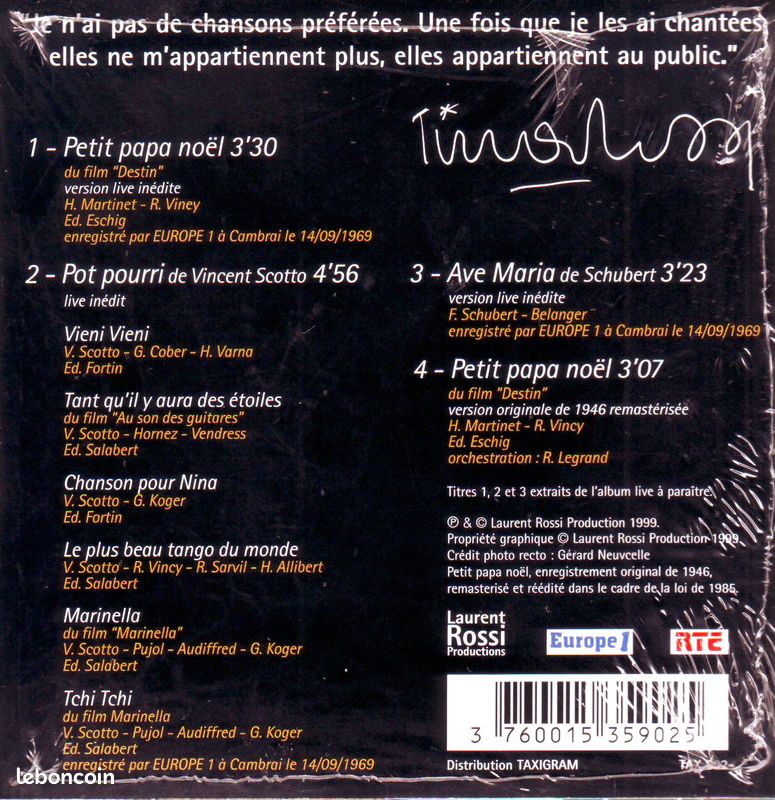 Tino rossi, petit papa noel, version live inedite ( cd single neuf sous blister ) (image 2)