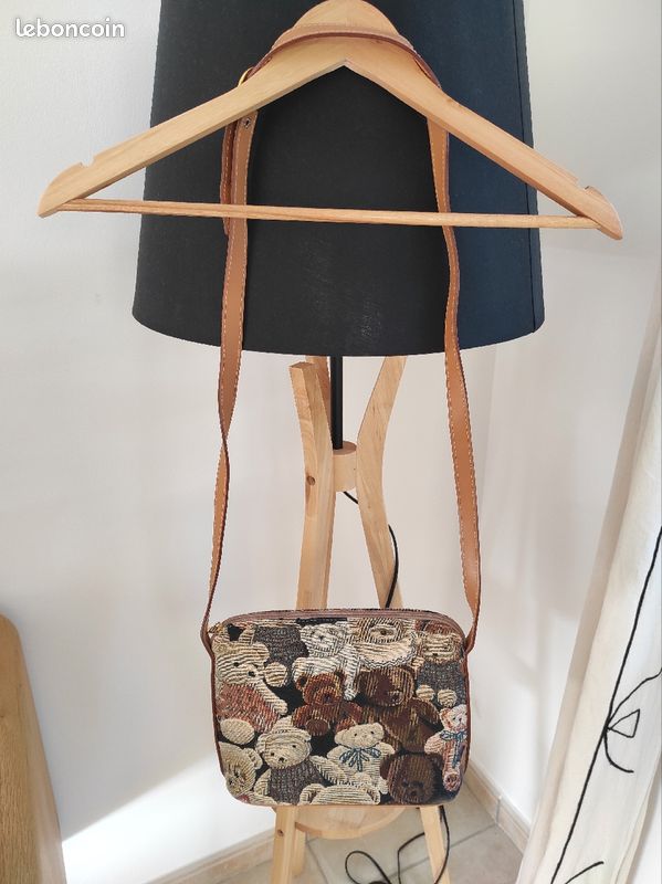 Sac à bandoulière rectangulaire motif ourson beige, marron et bleu (image 4)