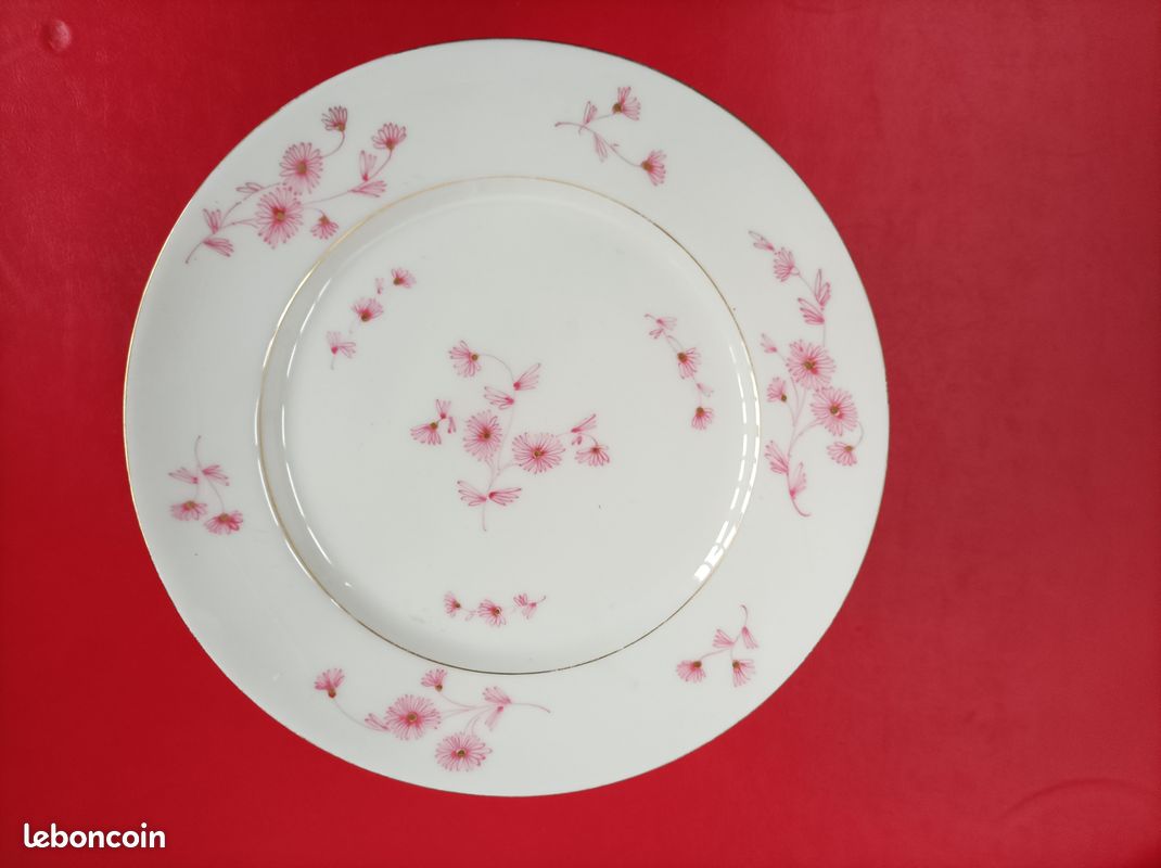 11 Assiettes à dessert décors pâquerettes roses stylisées (image 1)