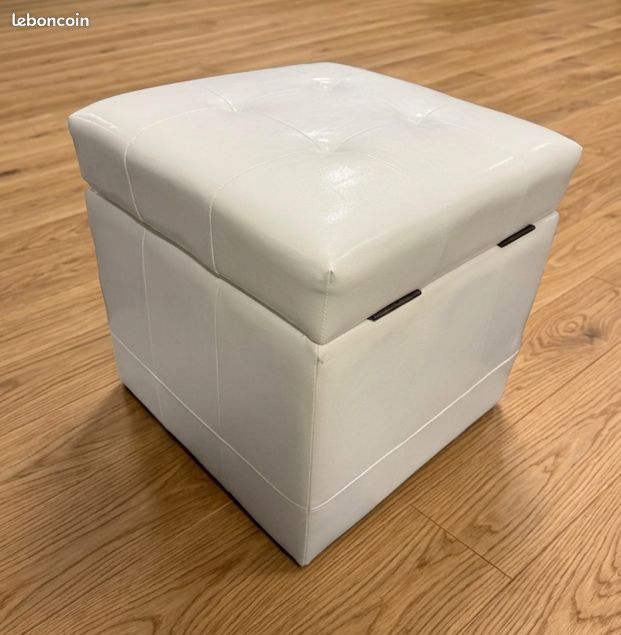 Pouf coffre blanc similicuir en bon état (image 2)