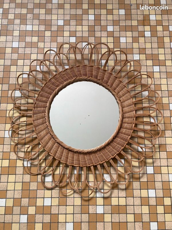Miroir soleil fleur osier rotin vintage ancien (image 2)
