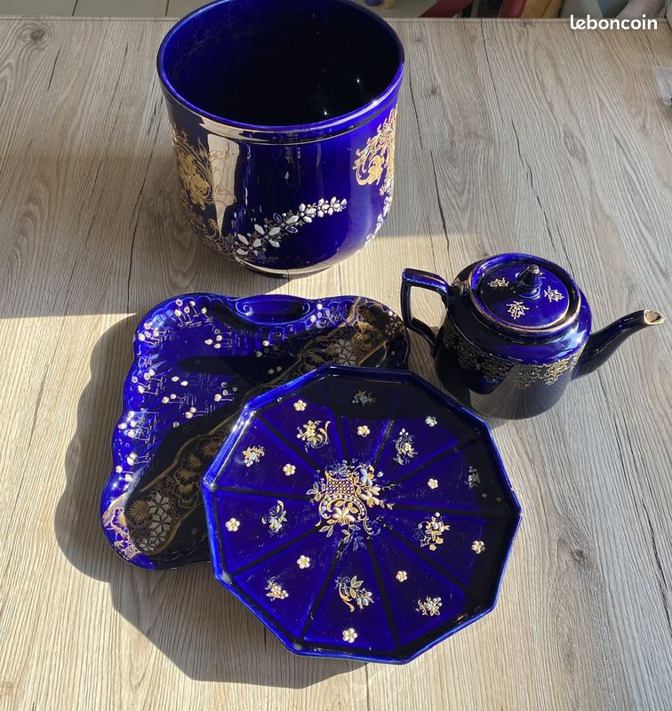Cache pot et assiette en faïence (image 1)