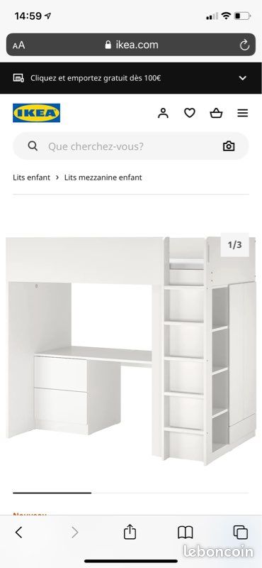 Lit mezzanine IKEA blanc et noir (image 1)