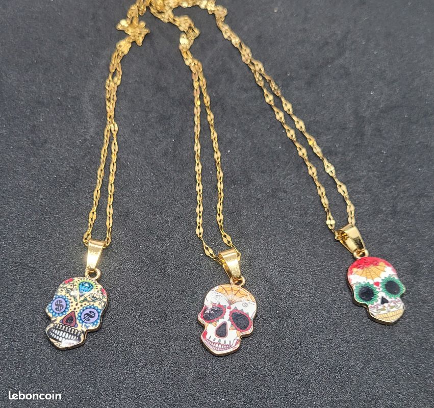 Chaine Acier inoxydable dorée et son Pendentif Tête de Mort – 3 – Neuf (image 6)