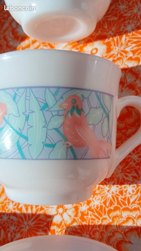Service à Café Arcopal France - Années 80 - Vintage Orange Fleurs - Neuf (stockage) - Plus De 8 Tasses