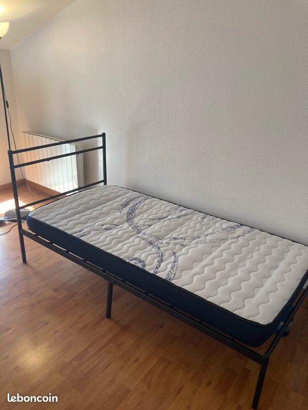 Cadre de lit en métal 90x190 cm avec tête de lit - Montage Facile - Hauteur 30 cm - Lit avec Support de Lattes en métal - Espace de Rangement sous Le lit - Design Moderne - Noir (image 3)