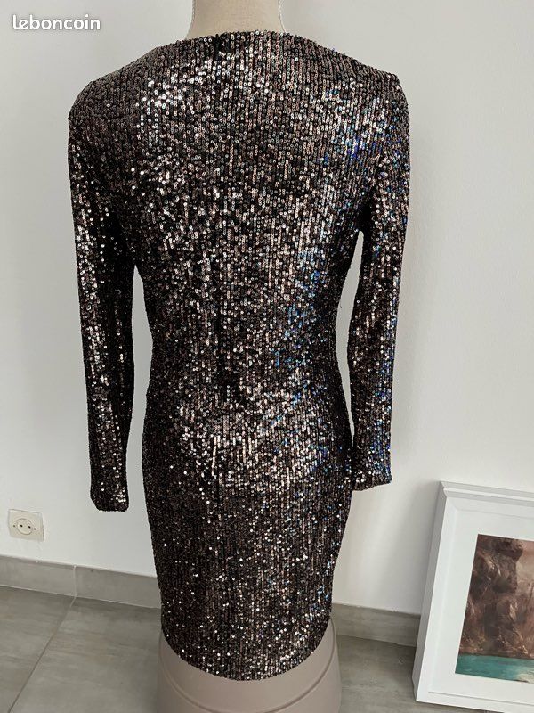 Robe Mango Rayée Noir Et Gris - Manches Longues Avec Boutons - Taille 38 - Occasion Très Bon état