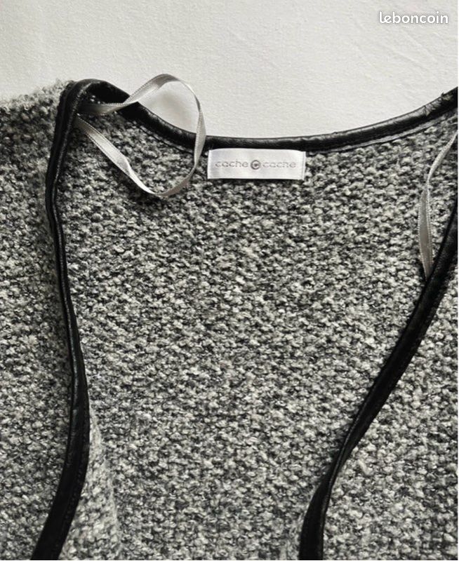 Long gilet chaud gris et noir taille M (image 4)