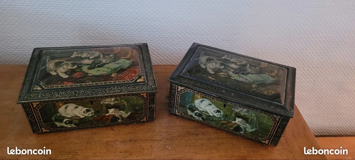 Lot Vintage : Boîte Métal + 4 Tasses à Thé Coquelicots Rouges - Déco De Table