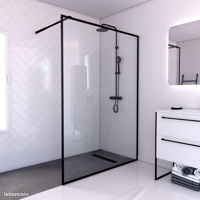 Paroi de douche avec étagère Noir 90x195 cm Verre ESG&Aluminium