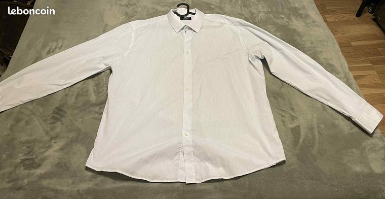 Chemise Homme TeX à Carreaux Bleu Et Blanc - Taille 45/46 - 60% Coton 40% Polyester - Occasion Parfait état