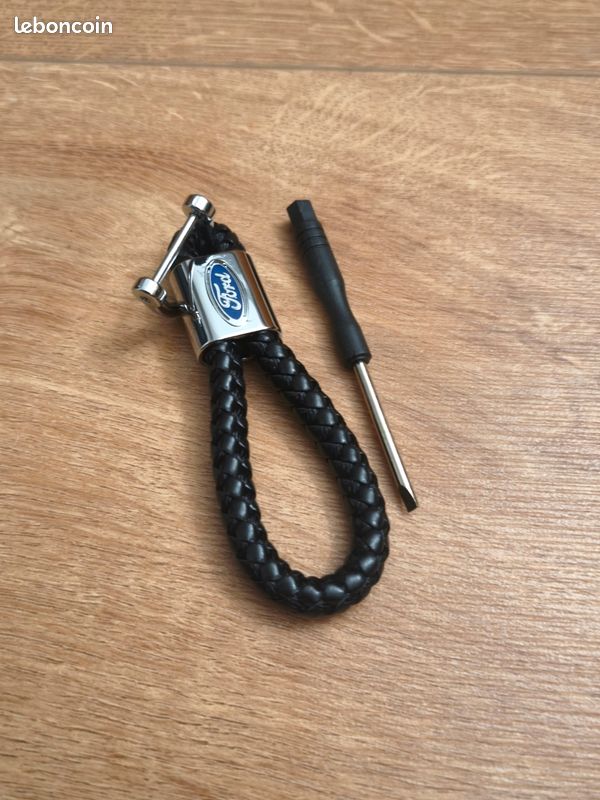 Porte-clés Ford - Cuir Et Corde Tressée - Neuf Sous Blister - Logo Auto