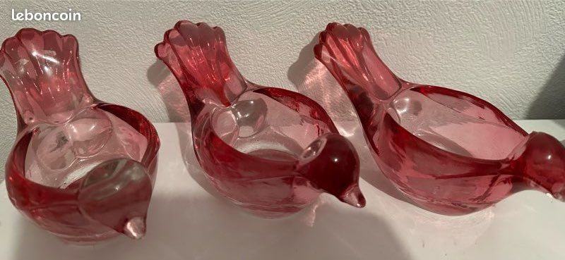 Lot de 3 Bougeoirs oiseau rose (image 1)