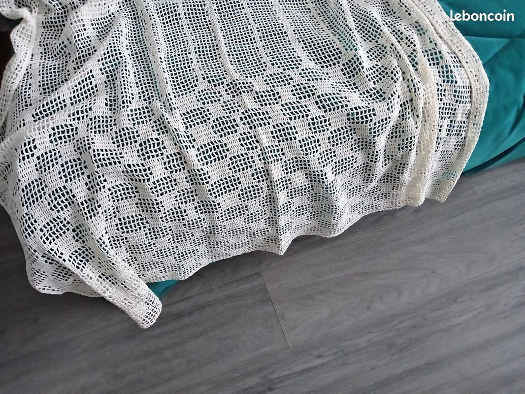Rideau maille crochet fait main coton écru (image 10)