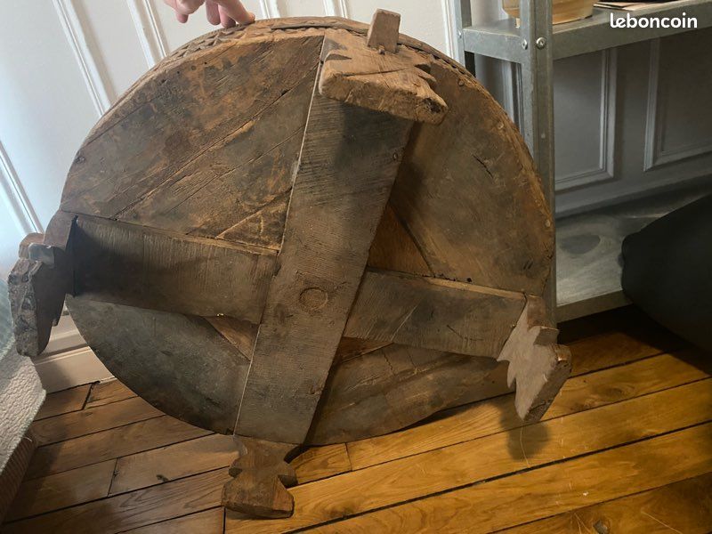 Table basse Chakki indienne - bois sculpté (ancien moulin à grain) (image 5)