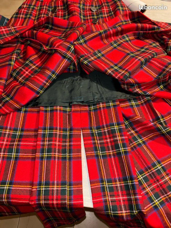 Jupe Mi-longue Plissée à Carreaux Tartan Rouge Et Vert Viyella - Femme UK 18 (laine) - Occasion
