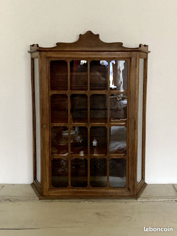 Petite Vitrine Ancienne En Bois - 3 étagères, Style Classique, Pour Collection Ou Déco