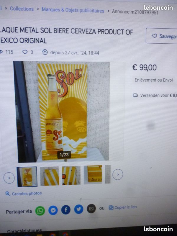 Tôle publicitaire originale SOL bira biere beer NO RICARD BYRRH CINZANO émaillée (image 20)