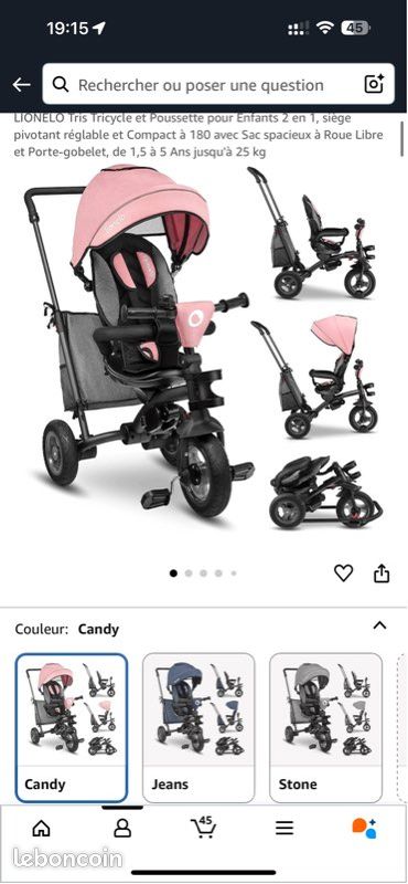 LIONELO Tris Tricycle Poussette 2-en-1 – Siège Pivotant 180°, Roue Libre, Jusqu'à 25 Kg – Dès 18 Mois à 5 Ans