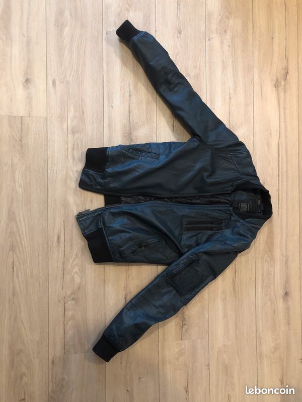 Veste cuire bleue redskin (image 4)