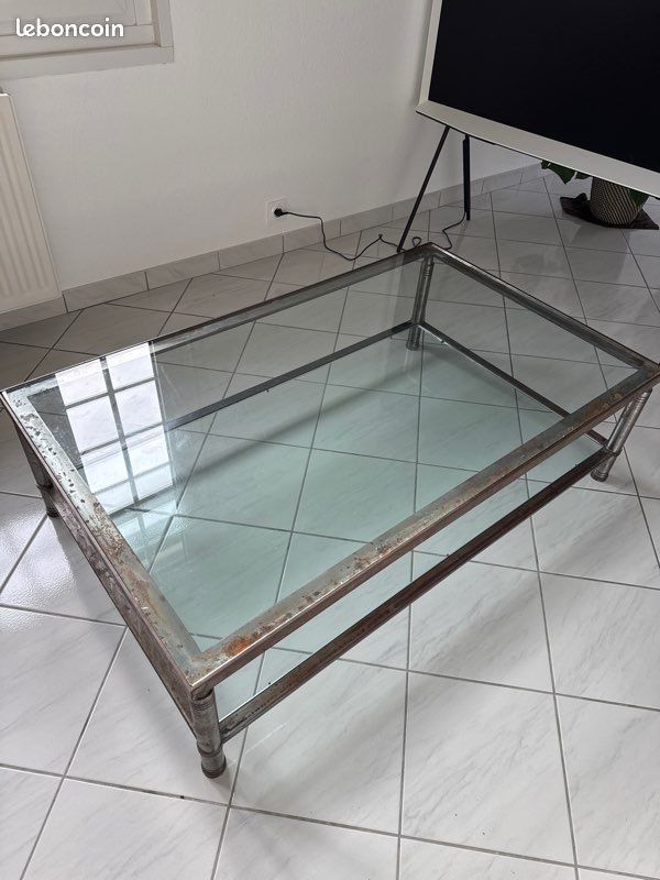 Table basse acier brut plateaux en verres (image 2)