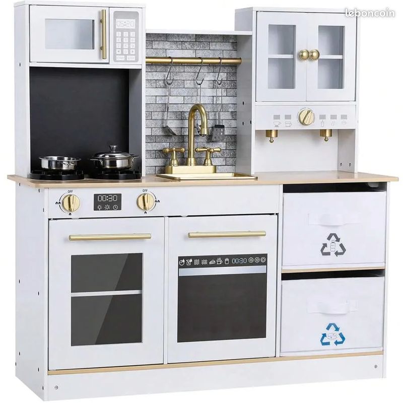 Persönliche Favoriten Cuisine pour enfants en bois 90x30x90 cm, cuisine ludique avec lumière et son, cuisine de poupée en bois pour enfants, cuisines pour enfants, avec accessoires de cuisine (image 1)