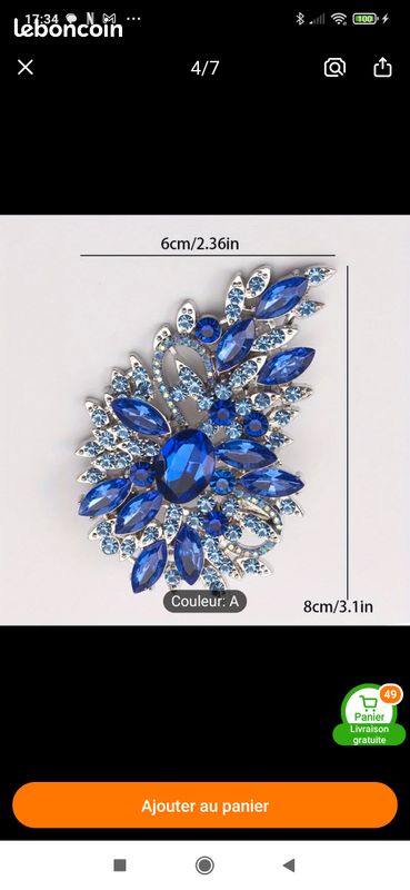 Broche Vintage Vague Argentée – Strass Irisés – Bijou Fantaisie