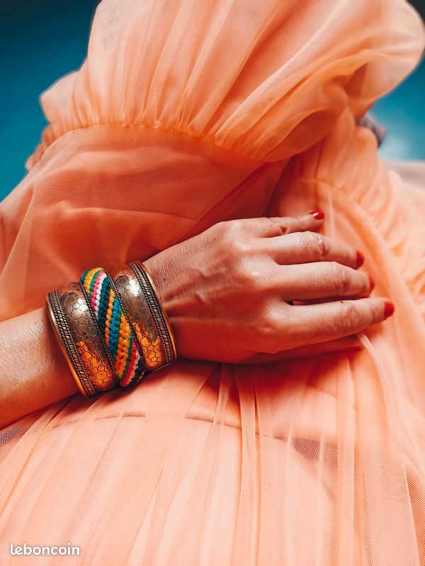 Ensemble bracelet manchette large empilable avec motif vintage creux