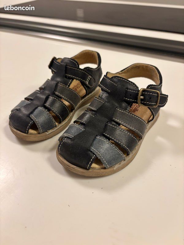 Sandales garçon cuir bleue marine (image 1)