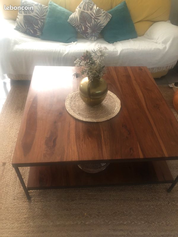 Table basse en bois massif et pieds en fer forgés (image 7)