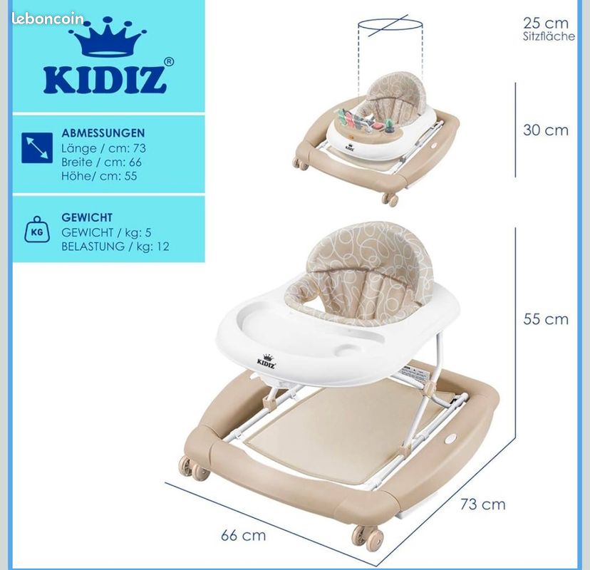 KIDIZ® Trotteur en Chariot d'éveil et de marche Transat avec