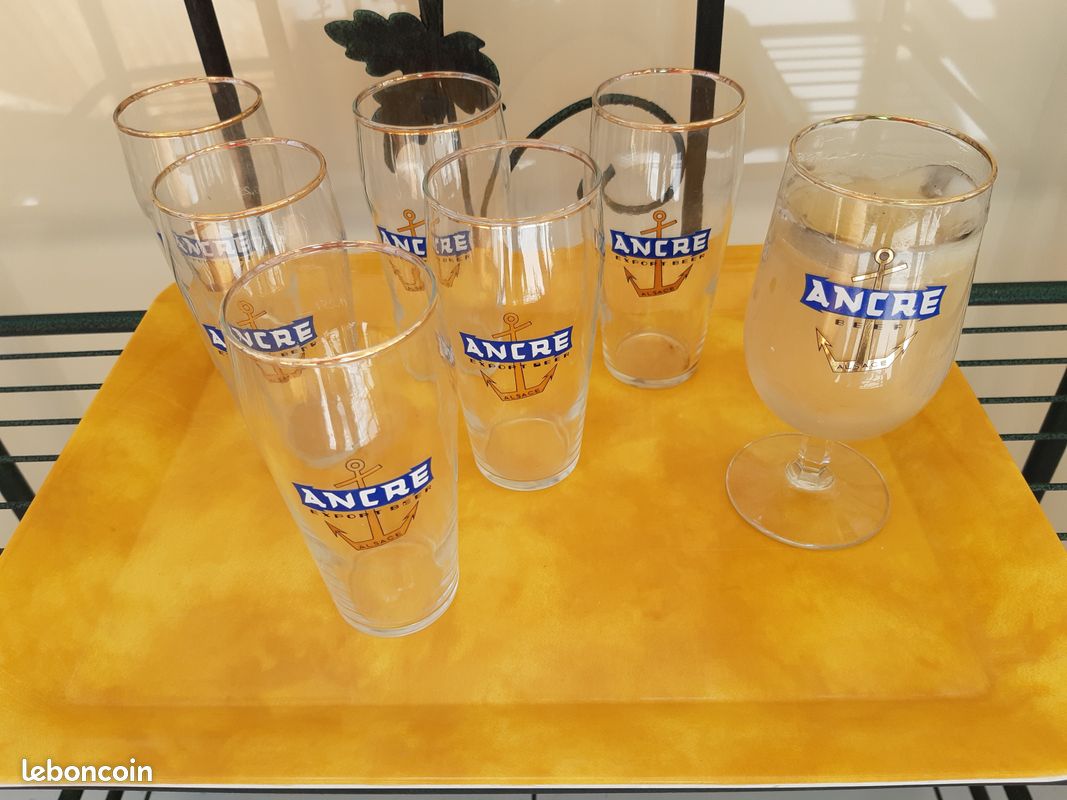 12 Verres Ancre Dorée et Bleue + Verre Bougie Ancre 1970 (image 1)