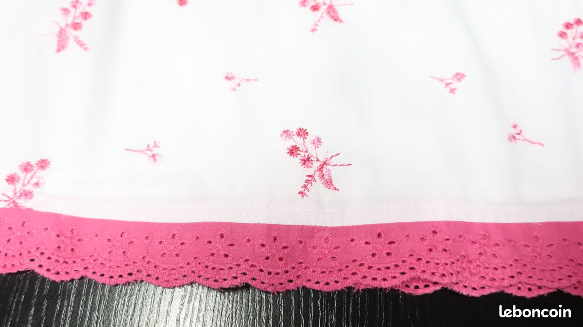 Jupe blanche Vintage avec Broderies et Dentelle rose (image 10)